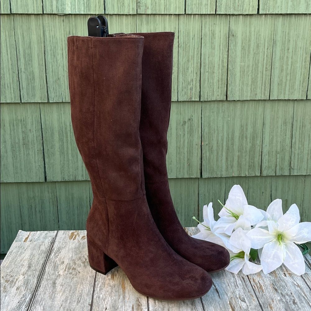 Women's Faux Suede Tall Block Heel Boots Shoes Size 7.5 - Picture 2 of 7